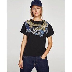 Zara Gold Alligators Black Oversized Shirt Women Small